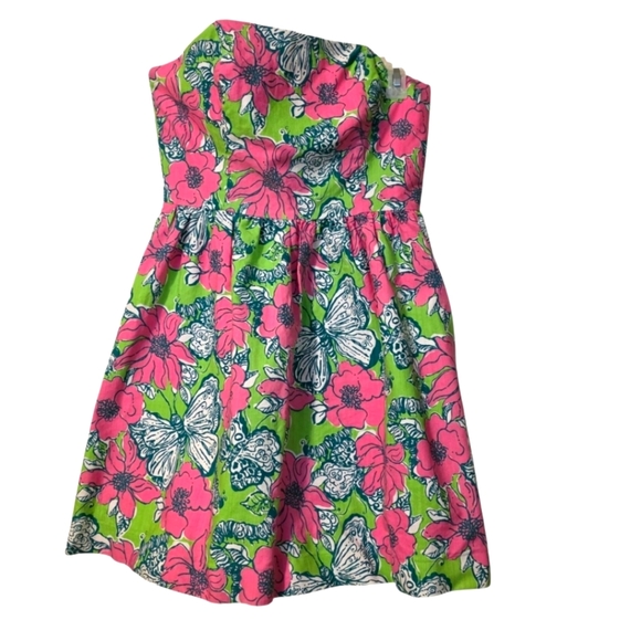 Lilly Pulitzer Lottie Green Pink Bloomin Cacoonin Butterfly Floral Dress 6 EUC - Picture 3 of 15